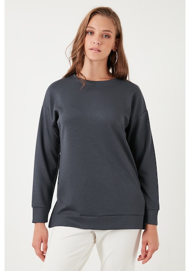 Lela Streç Oversize Fit Bisiklet Yaka Modal Kumaş Bayan Sweat 5865877 Füme Lela Streç Oversize Fit Bisiklet Yaka Modal Kumaş Bayan Sweat 5865877 Füme