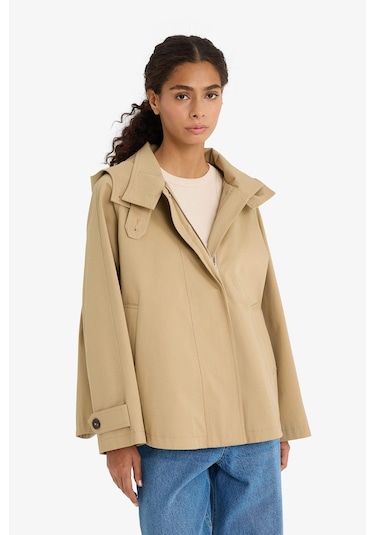 Defacto Regular Fit Kapüşonlu Fermuarlı Trençkot E8584ax25aubg501 Bej