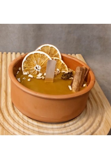 Uretti - Ayşe 7362 2105 El Yapımı Toprak Kasede Bal Mumu Turuncu