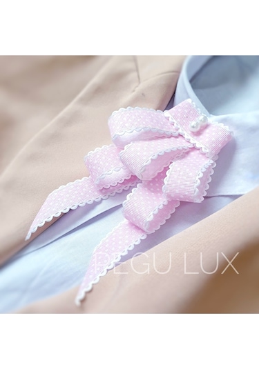Pegu Lux Kurdele İncili Aksesuarlı Pembe Yaka Gömlek Ceket Broş, Yaka İğnesi 39