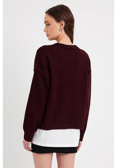 Bordo Bisiklet Yaka Basic Triko Kazak
