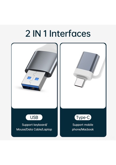 Mufunye Alüminyum Gövde 4 Portlu Usb 3.0 Çevirici - Usb Ve Type-c İki Fonksiyonlu Hub Gümüş