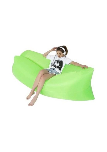 Prestigegoods Yeşil Taşınabilir Tembel Su Şişme Kanepe Plaj Çim Hava Yatağı 200x70cm Yeşil