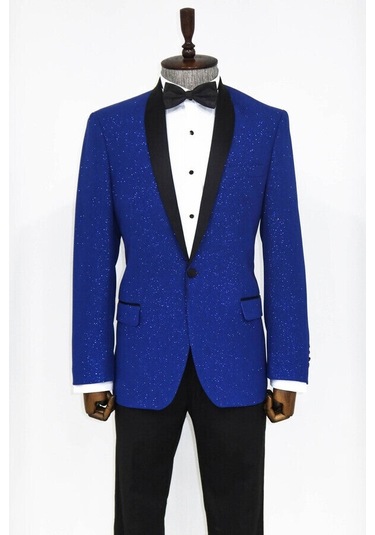 Wessi Şal Yaka Simli Lacivert Erkek Smokin Ceket Lacivert