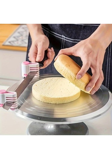 Zhanglei001 Yeşil 5 Katlı Ayarlanabilir Pasta Dilimleyici Ve Ekmek Bölücü Seti 2 Parça