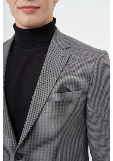 Füme Kazayağı Desen Bez Ayağı Mono Yaka Tam Astar Çift Yırtmaç 2 Düğme 6 Drop Slim Fit Classic Ceket 1002245106 Füme Füme Kazayağı Desen Bez Ayağı Mono Yaka Tam Astar Çift Yırtmaç 2 Düğme 6 Drop Slim Fit Classic Ceket 1002245106 Füme