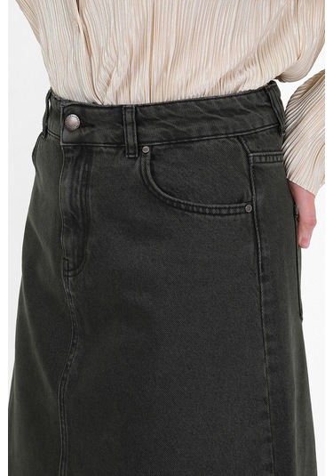 Yüksek Bel A Kesim Denim Etek Haki