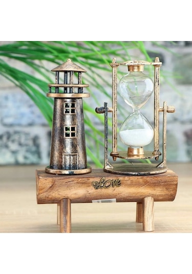 Kişiye Özel Tükenmez Kalem Ve Deniz Feneri Kum Saati Masa Seti Şık Hediye