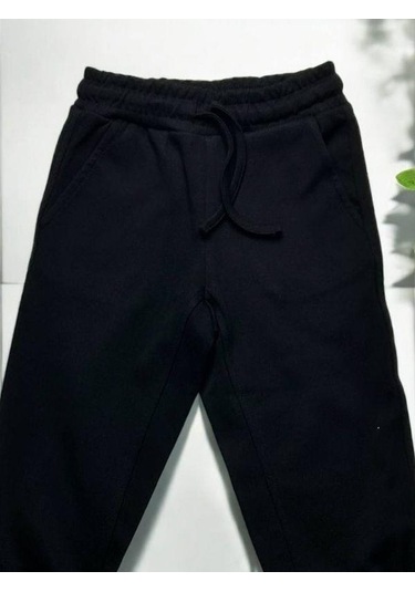 Kız Çocuk Paçaları Lastikli Örme Eşofman Alt-14883 Siyah