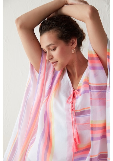 Penti Çizgili Neon Kaftan Çok Renkli