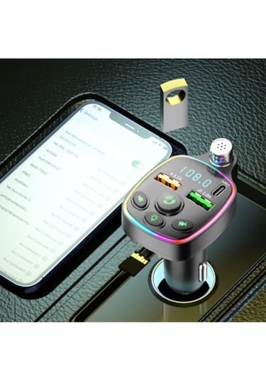 Bluetooth Araç Kiti Araç Fm Transmitter Usb Type-c Mp3 Sd Kart Flash Için Uygun Pd Çakmaklık Girişli