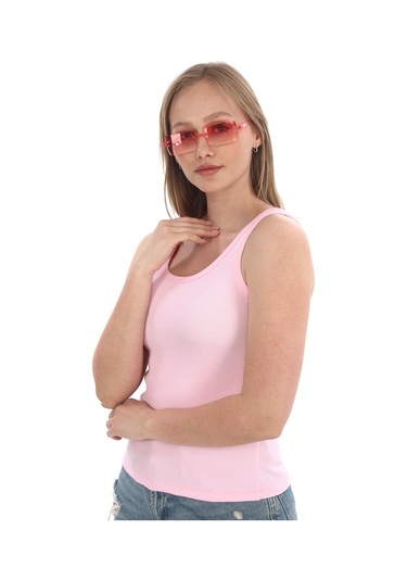 Monox Kadın Fitilli Likralı Pamuklu Askılı Atlet Pembe