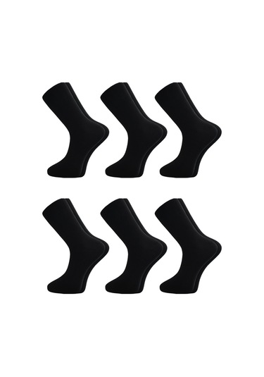 Pamuklu Erkek Soket Uzun Düz Siyah Çorap Dikişsiz 6'lı Siyah