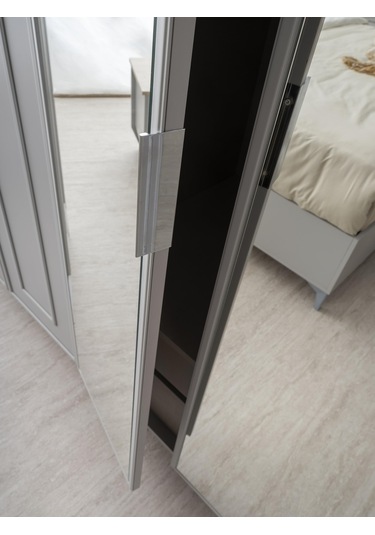 Yakamoz 6 Kapaklı Aynalı Elbise Dolabı Gardrop 253x64x213 Gri