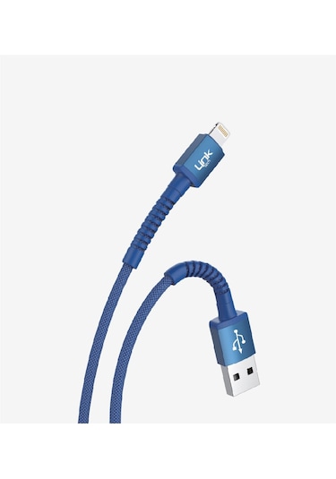 K550 Safe 3a Örgülü Metal Başlı Usb'den Lightning Şarj Kablosu Mavi