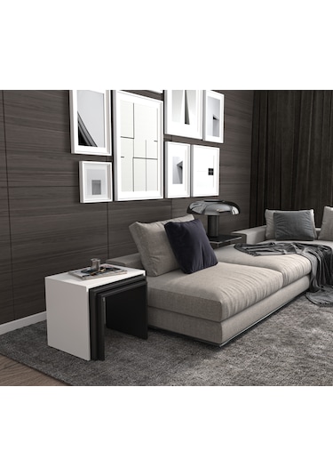 Nova Zigon Sehpa - Beyaz - Siyah