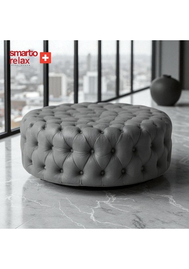 Smarto Relax Puf Evolene Ayaksız Kapitoneli Dekoratif 100x45 Cm Gri Gri