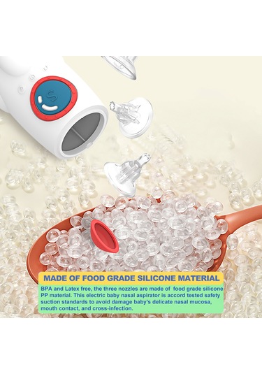 Yaozixa Bebek Elektrikli Burun Emici Beyaz - 3 Seviye Emme Gücü, Düşük Gürültü, Işık Ve Müzik, Batarya Li-poly, 3 Silikon Uç, Saklama Kutusu