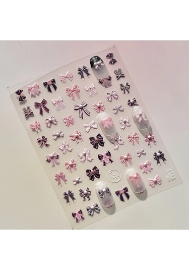 Flybuy 1 Adet 5d Pembe Yay Tırnak Etiketi Zarif Japon Şeritler Ms733sz