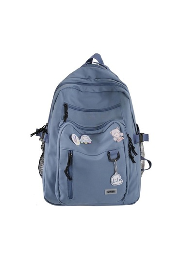 Luckydog Moda Büyük Öğrenci Mavi Sırt Çantası Kadın Yüksek Kapasiteli Okul Çantası Kız Sevimli Seyahat Mochila Rozeti Mavi