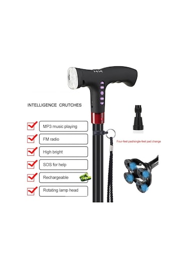 Ayarlanabilir Led Aydınatmalı Çok Fonksiyonlu Yürüyüş Batonu Çok Renkli