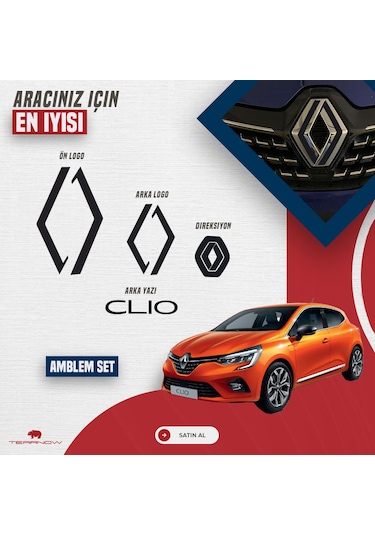 Renault Clio 5 2019-2024 Yeni Tarz Amblem Kaplama Sticker - Pia