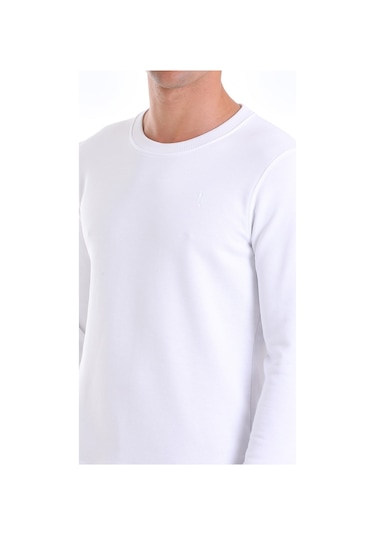 Hatemoğlu Beyaz Regular Fit Düz Pamuklu Bisiklet Yaka Sweatshirt Beyaz