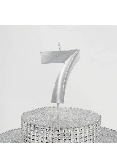 Vitrini 7 Yedi Rakamlı Gümüş Gri Mum 6.5 Cm Siyah