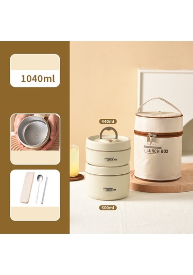 Küçük + Büyük + Çatal Bıçak Takımı + Isınma Çantası 304 Paslanmaz Çelik Yalıtımlı Öğle Yemeği Kutusu İşe Gidip Gelmek İçin Öğle Yemeği Kutusu Bej