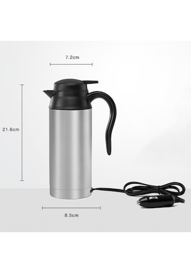 750ml Taşınabilir Paslanmaz Araba Elektrikli Su Isıtıcısı Gümüş 12V/120W