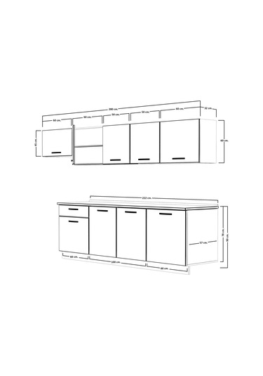 Decoraktiv Smart 280 Mdf Hazır Mutfak Dolabı - Tezgah Dahil - Pera Beyaz Beyaz - Meşe
