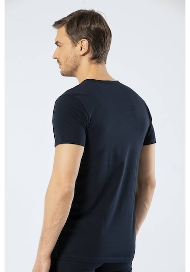 Cacharel Erkek Derin V Yaka Likralı Siyah T-shirt 001
