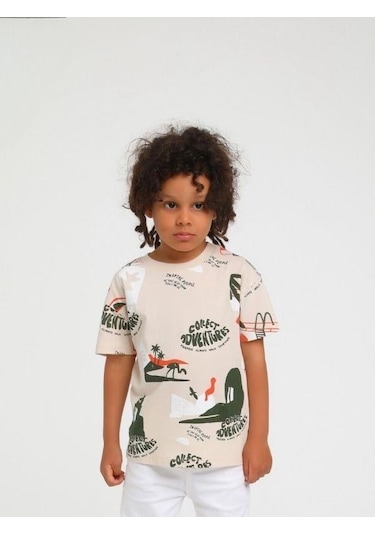 Erkek Bebek Pamuklu Collect Tshirt-14162-bej Bej