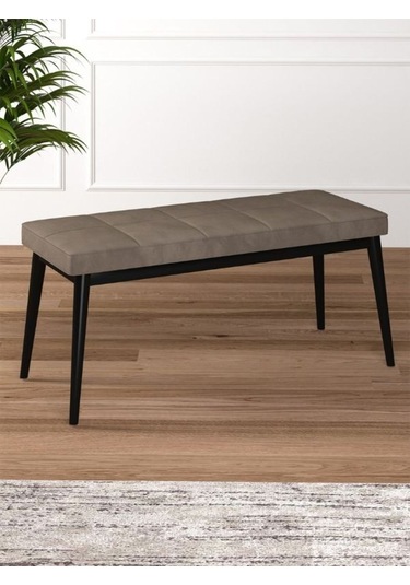 Tina Baby Face Modern Siyah Ahşap Ayak Bench Oturak 90x40, Ayakkabılık Bank, Yatak Ucu Puf Cappuccino