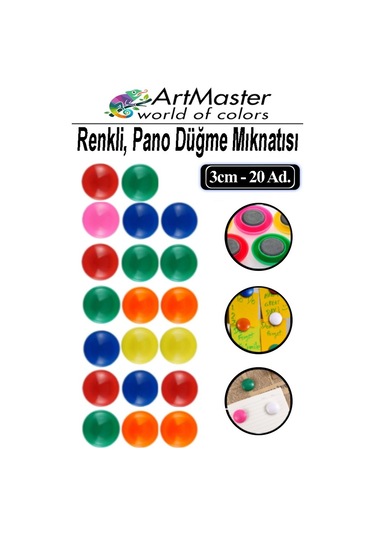 Pano Düğmesi Mıknatısı Renkli 20 Li 1 Paket Buzdolabı Dekorasyon Manyetik Yuvarlak Mıknatıs Hobi Etkinlik Plastik Kaplı