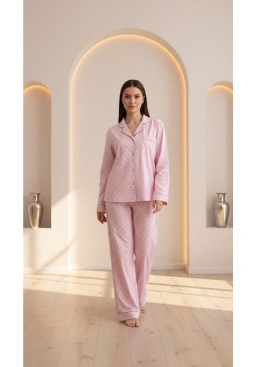 Divinus Ayıcık Desenli Pembe Kadın Pijama Takımı Pembe