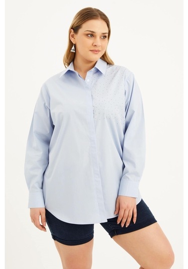 Oversize Taş Baskılı Poplin Gömlek