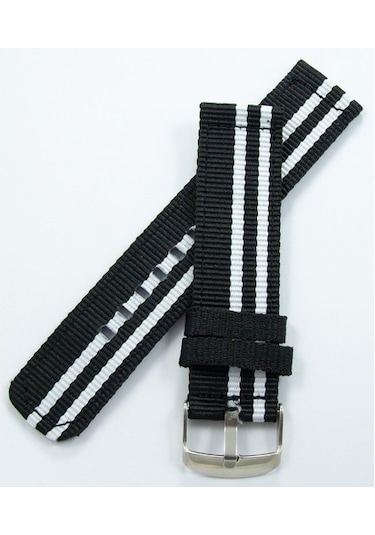 Kumaş Perlon Siyah Beyaz 22Mm Spor Saat Kordonu Kayışı Nato Bjk