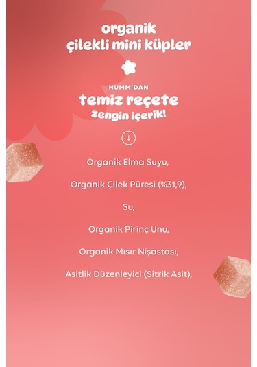 Humm Organic Organik Çilekli Vegan Mini Küpler 3 x 30 G