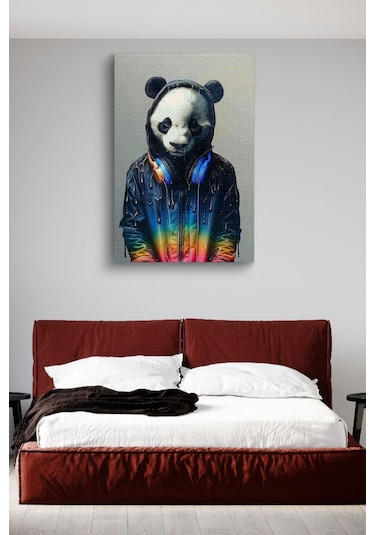 Müzik Dinleyen Genç Panda Yağlı Kanvas Tablo