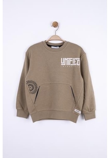 Erkek Çocuk Pamuklu Sırtı Baskılı Sweatshirt-13018-vizon Vizon