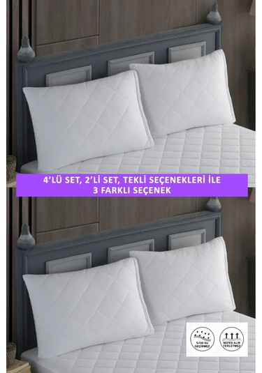 4 Adet %100 Pamuk Kapitone Fermuarlı Sıvı Geçirmez Renkli Yastık Alezi Yastık Koruyucu Beyaz