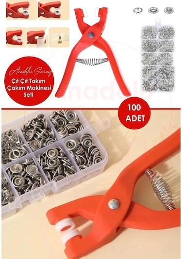 Anadolu Saray Pratik Çıt Çıt Takma Çakım Makinesi Takım Seti 9.5 MM Çıt Çıt Takma Seti 100'lü