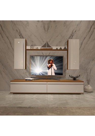 Decoraktiv Eko 7 Mdf Std Tv Ünitesi Tv Sehpası - Ceviz Beyaz Ahşap - Beyaz