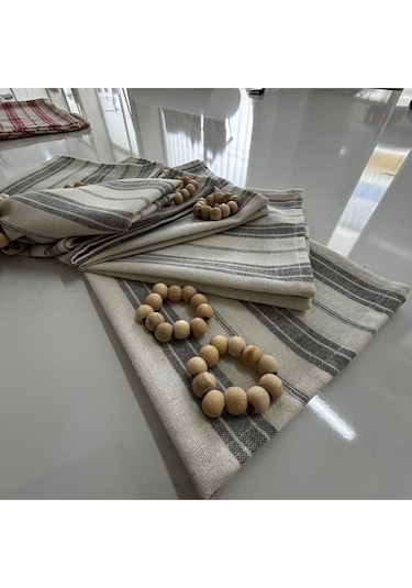 Dnc Home Tekstil Ndchome Gri Kalın Çizgili Keten 6lı Peçete Takımı Toka Hediyeli