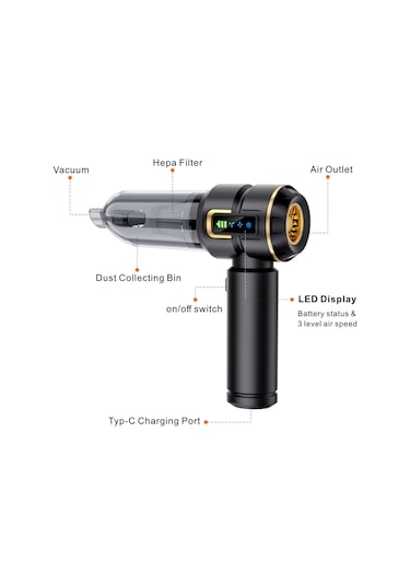 Turbo 16.000 Pa Emiş Gücü Uzun Şarj Süreli Araç Süpürgesi Ev Araba Şarjlı Süpürge