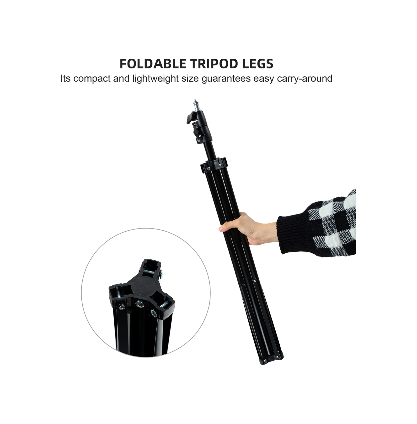 Neevoyu 2.1m Çelik Isı Ölçer Tripodu - Yüksekliği Ayarlanabilir, Katlanabilir, 1/4 Vida - Sokağa, Ofis, Mağaza Kullanıma Uygun Siyah