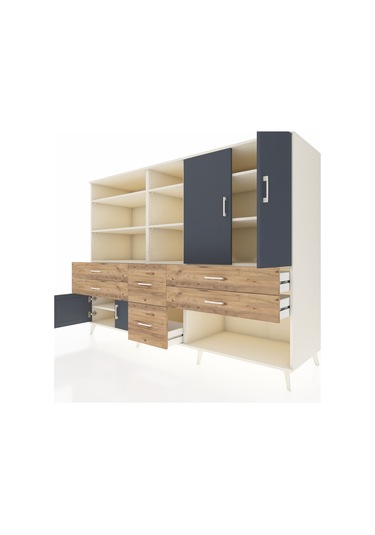 Kronos Dolap 10 Raflı 6 Çekmeceli 4 Kapaklı 220x59x163 Aytaşı-ant Aytaşı-antrasit/çam