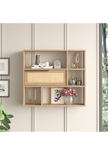 Robin Home Lidya Duvar Rafı Kitaplık Kapaklı Uv Baskı Sepet-jüt D