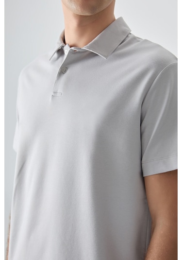 Tommy Life Taş Pamuklu Kalın Yumuşak Dokulu Polo Yaka Oversize Fit Basic Erkek T- Shirt - 88381 Taş